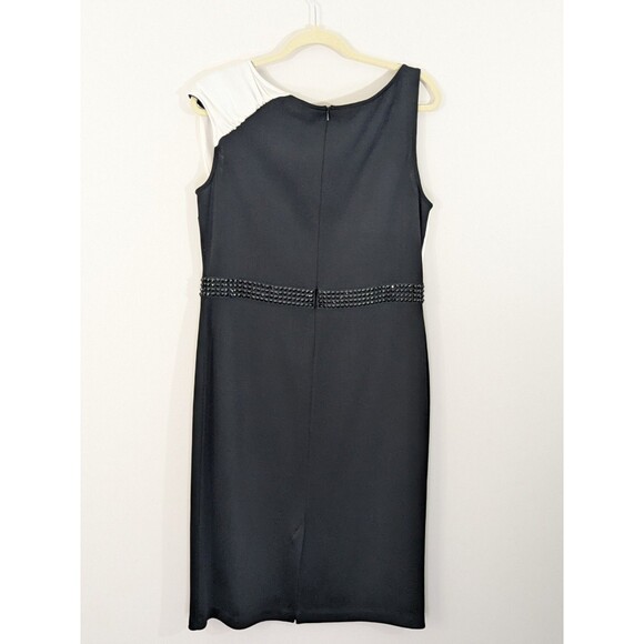 ST. JOHN Santana Knit Dress Sleeveless Embellished Waist Color Block Black Sz 12 - Picture 9 of 12